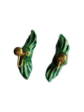 Load image into Gallery viewer, 1940s Green Christmas Holly Ceramic Earrings
