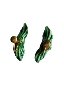 1940s Green Christmas Holly Ceramic Earrings