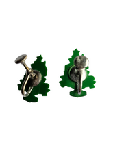 Load image into Gallery viewer, 1940s Green Celluloid Christmas Tree Earrings
