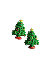 Load image into Gallery viewer, 1940s Green Celluloid Christmas Tree Earrings
