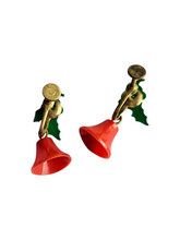 Load image into Gallery viewer, 1940s Red Holly and Christmas Bell Celluloid Earrings
