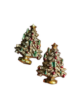 Load image into Gallery viewer, 1940s Gold Christmas Tree Celluloid Earrings
