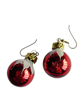 Load image into Gallery viewer, Vintage Red Christmas Bauble Earrings
