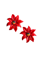 Load image into Gallery viewer, 1940s Red Christmas Celluloid Poinsettia Earrings C
