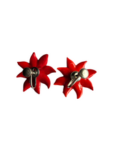 Load image into Gallery viewer, 1940s Red Christmas Celluloid Poinsettia Earrings C
