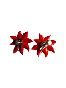 1940s Red Christmas Celluloid Poinsettia Earrings C