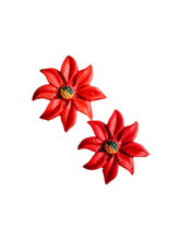 Load image into Gallery viewer, 1940s Red Christmas Celluloid Poinsettia Earrings B
