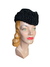 Load image into Gallery viewer, 1940s Black Astrakhan Fur Tilt Hat and Muff Set
