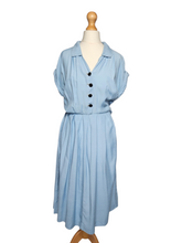 Load image into Gallery viewer, Late 1940s Powder Blue Capsleeve Dress
