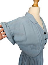 Load image into Gallery viewer, Late 1940s Powder Blue Capsleeve Dress
