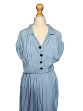 Load image into Gallery viewer, Late 1940s Powder Blue Capsleeve Dress
