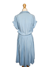 Load image into Gallery viewer, Late 1940s Powder Blue Capsleeve Dress
