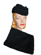 Load image into Gallery viewer, 1940s Black Astrakhan Fur Tilt Hat and Muff Set
