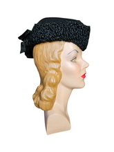 Load image into Gallery viewer, 1940s Black Astrakhan Fur Tilt Hat and Muff Set
