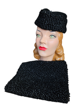 Load image into Gallery viewer, 1940s Black Astrakhan Fur Tilt Hat and Muff Set
