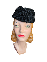 Load image into Gallery viewer, 1940s Black Astrakhan Fur Tilt Hat and Muff Set
