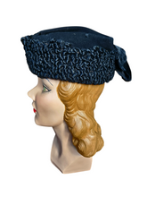 Load image into Gallery viewer, 1940s Black Astrakhan Fur Tilt Hat and Muff Set
