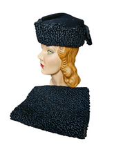 Load image into Gallery viewer, 1940s Black Astrakhan Fur Tilt Hat and Muff Set
