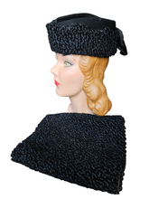 Load image into Gallery viewer, 1940s Black Astrakhan Fur Tilt Hat and Muff Set
