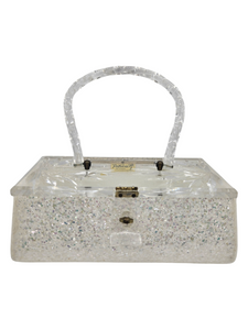 1950s White and Clear Glitter Lucite Box Bag