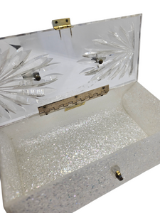 1950s White and Clear Glitter Lucite Box Bag