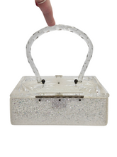 Load image into Gallery viewer, 1950s White and Clear Glitter Lucite Box Bag
