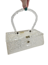 Load image into Gallery viewer, 1950s White and Clear Glitter Lucite Box Bag
