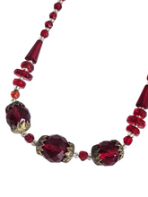 Load image into Gallery viewer, 1930s Czech Red Glass and Gold Necklace
