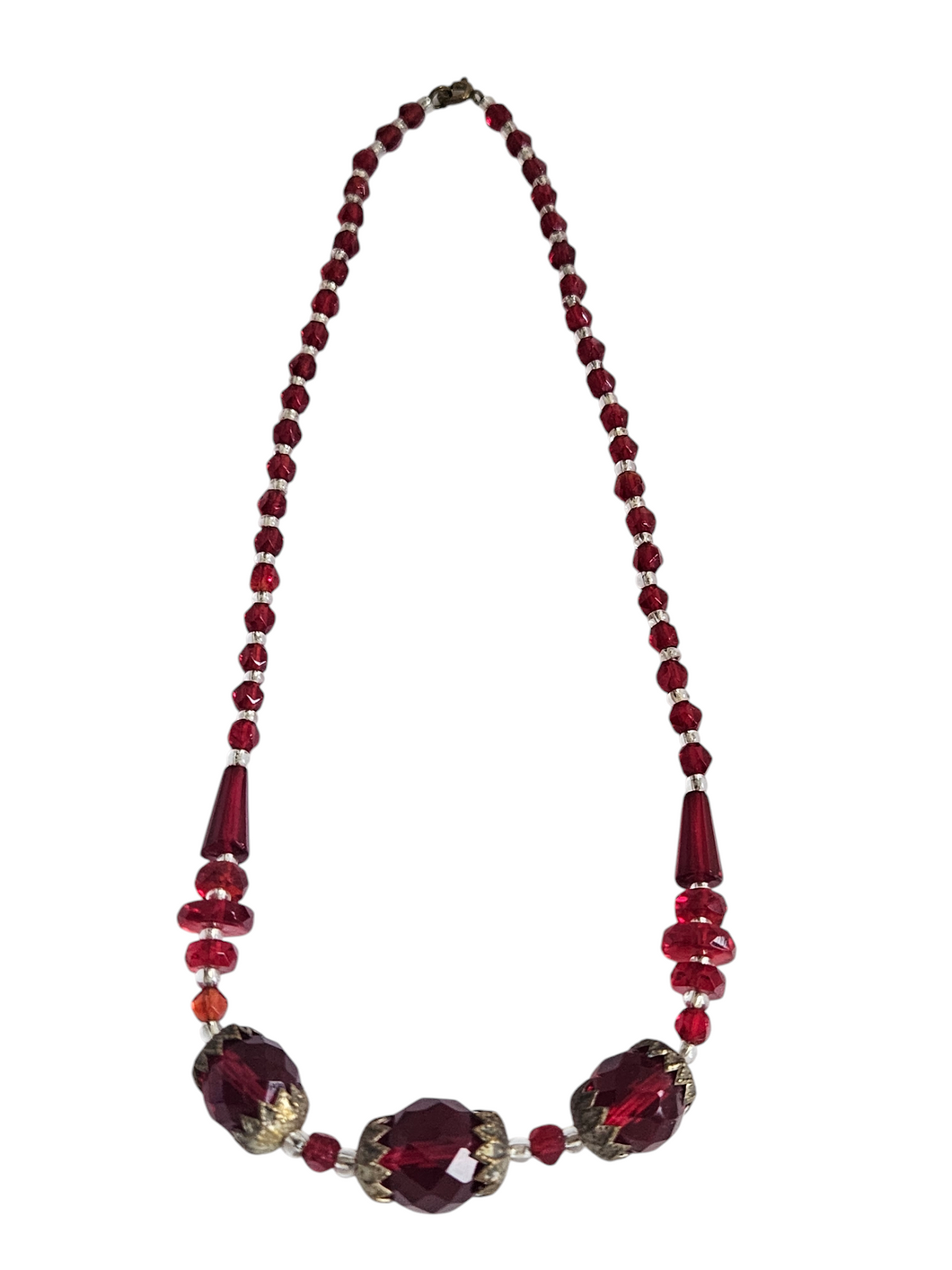 1930s Czech Red Glass and Gold Necklace