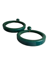 Load image into Gallery viewer, 1940s HUGE Green/Blue Bakelite Door Knocker Hoop Earrings
