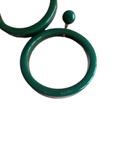 Load image into Gallery viewer, 1940s HUGE Green/Blue Bakelite Door Knocker Hoop Earrings
