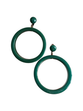 Load image into Gallery viewer, 1940s HUGE Green/Blue Bakelite Door Knocker Hoop Earrings
