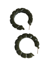 Load image into Gallery viewer, 1940s Khaki Bamboo Bakelite Hoop Earrings
