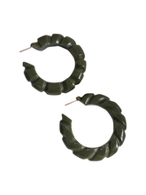 Load image into Gallery viewer, 1940s Khaki Bamboo Bakelite Hoop Earrings
