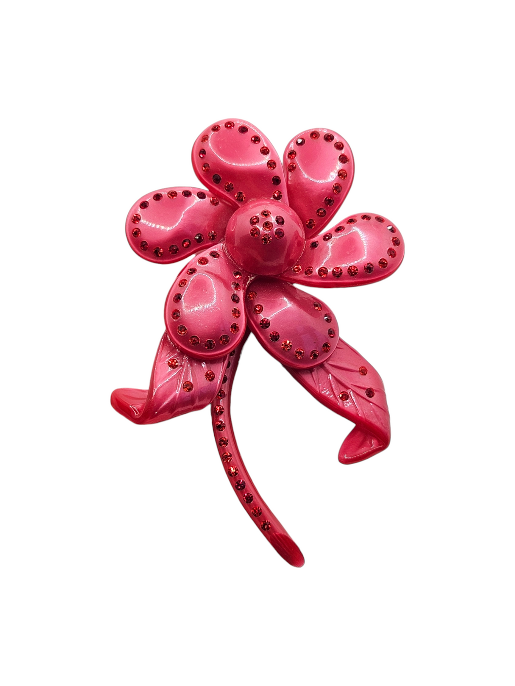 1940s Huge Chunky Coro Nylon Pink Rhinestone Flower Brooch