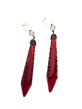 Load image into Gallery viewer, 1930s Deco HUGE Chunky Red Glass Drop Earrings
