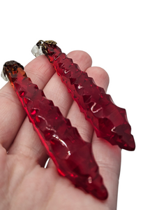 1930s Deco HUGE Chunky Red Glass Drop Earrings