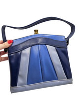 Load image into Gallery viewer, 1950s Blue Tri Colour Vinyl Box Bag
