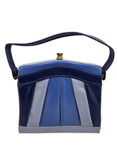 Load image into Gallery viewer, 1950s Blue Tri Colour Vinyl Box Bag
