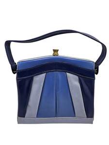 1950s Blue Tri Colour Vinyl Box Bag