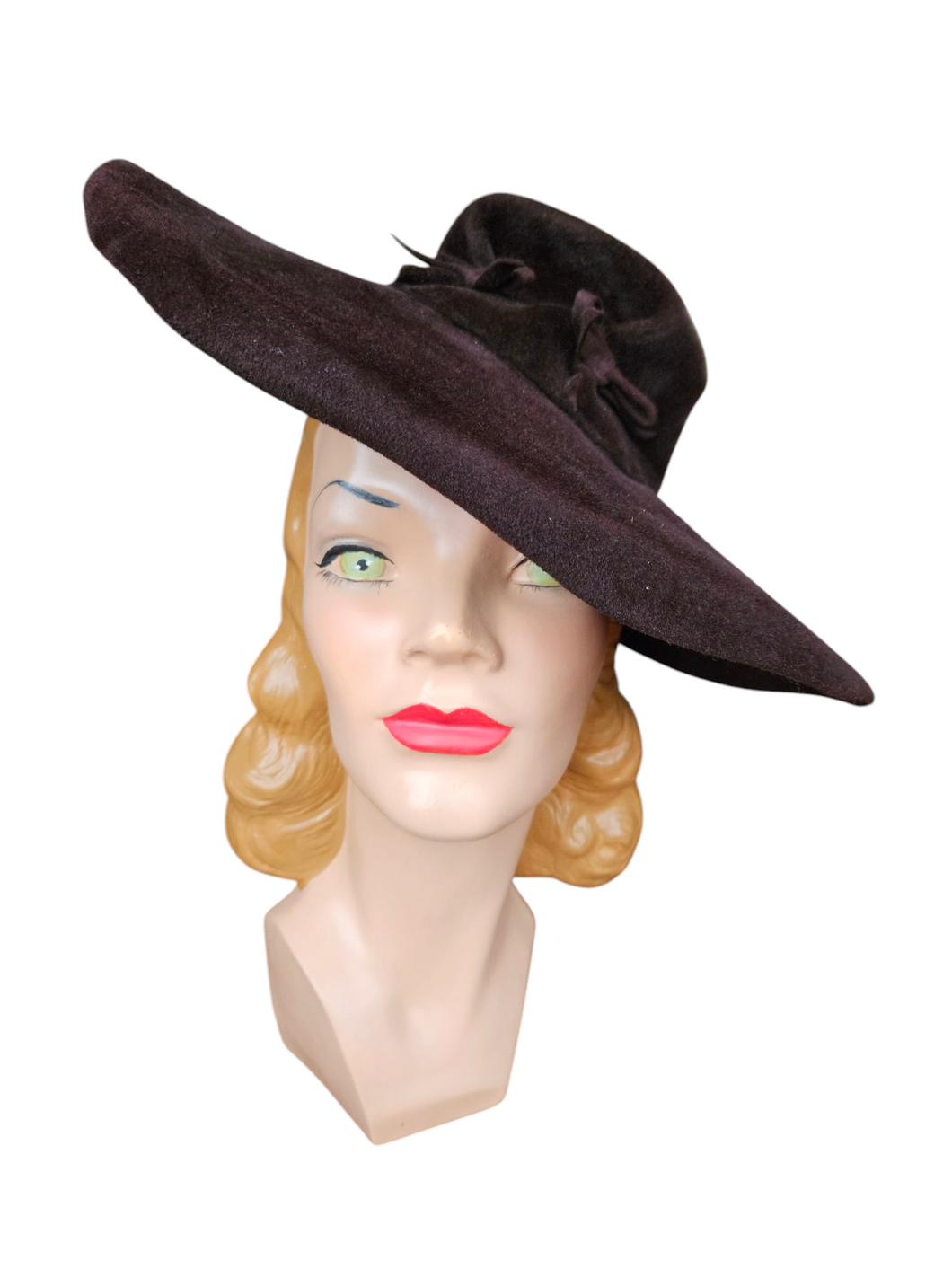 1940s Brown Peachskin/Velvet Fedora Hat