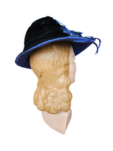 Load image into Gallery viewer, 1940s Black Velvet and Colbalt Blue Feather Hat
