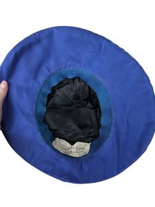 1940s Black Velvet and Colbalt Blue Feather Hat