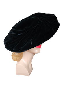 Late 1940s Black Velvet Scalloped Halo Hat