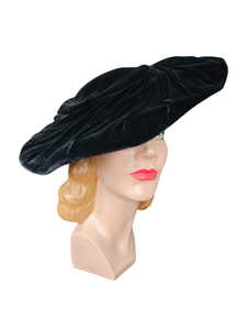 Late 1940s Black Velvet Scalloped Halo Hat