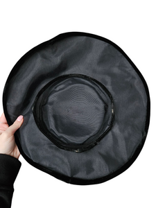 Late 1940s Black Velvet Scalloped Halo Hat