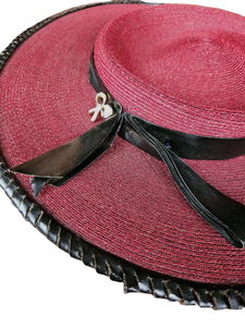 1940s Dark Red and Black Raffia/Straw Tilt Hat