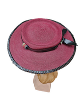 Load image into Gallery viewer, 1940s Dark Red and Black Raffia/Straw Tilt Hat
