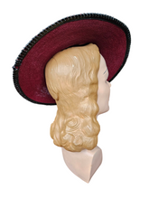 Load image into Gallery viewer, 1940s Dark Red and Black Raffia/Straw Tilt Hat
