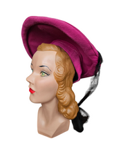 Load image into Gallery viewer, 1940s/1950s Bright Pink Halo Hat With Black Netting
